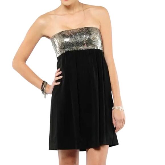Theory Lensley Black Silver Sequin Strapless Mini Dress - Size 2 - Picture 3 of 12